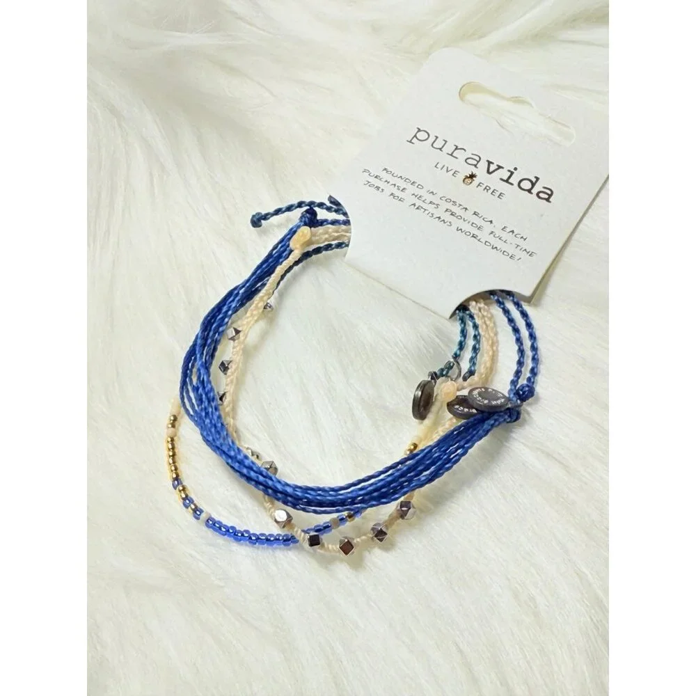 NWT Pura Vida Blue/Silver‎ Theme Bracelet Set